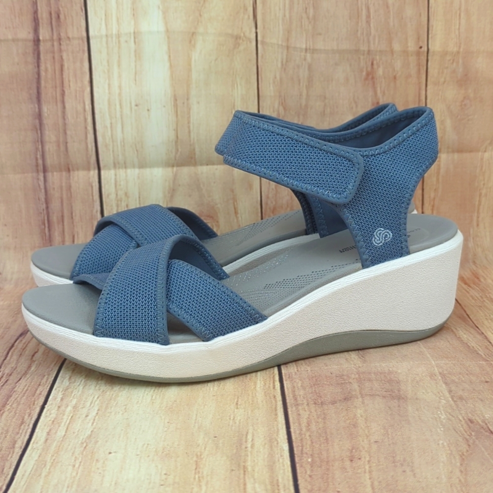 CLOUDSTEPPERS *NEW* Cross-Strap Wedge Sandals Step Cali Cove Sky Blue